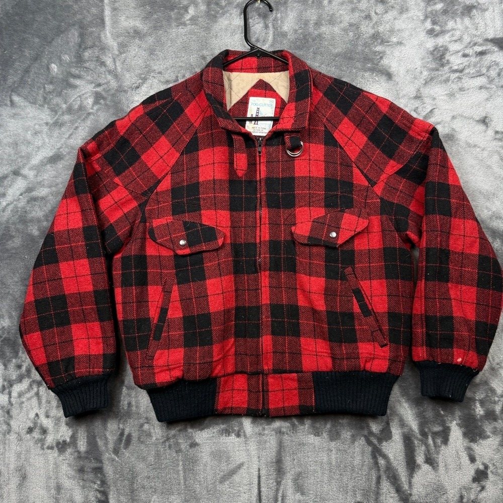 Fog Cutter Jacket Mens M Red Buffalo Plaid Wool Blend Vintage Zip Up
